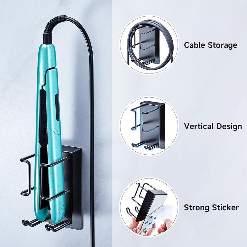 Oukimly Hair Dryer and Straightener Holder Wall Mounted, Curling Iron Holder Adhesive, Blow Dryer Holder Wall, Bathroom Hair Tool Organizer for Flat Irons, Curling Wands, Styling Tools (1, Black) - Image 5